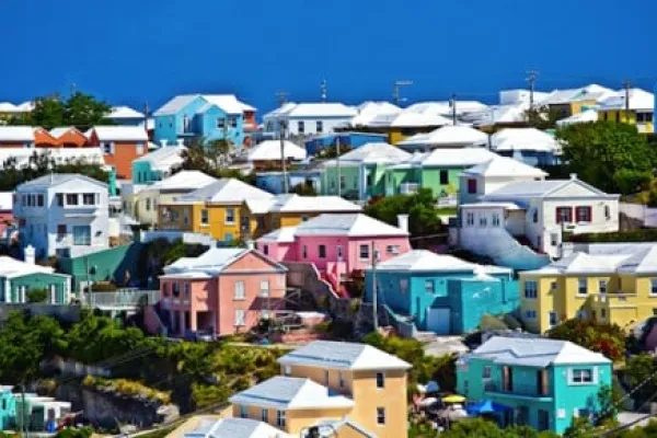 An aerial image of colourful homes in Hamilton