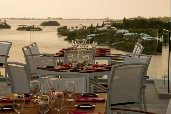 A water view of the Great Sound from Blu restaurant.