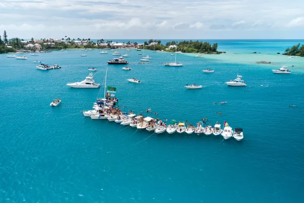 An aerial view of raft up from Bermuda.