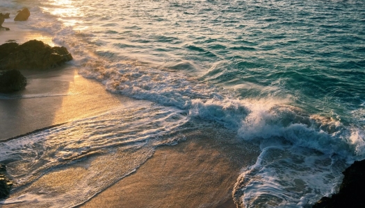 Waves crashing on the beach during sunset