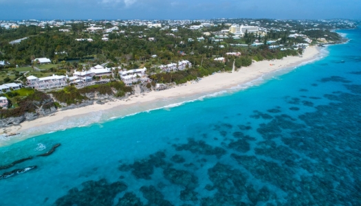 An aerial shot of a Bermuda beach
