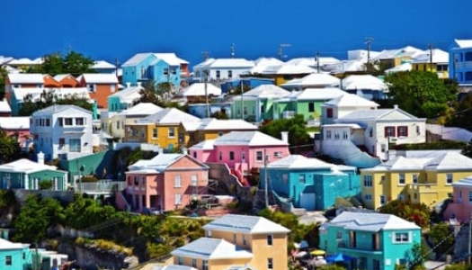 An aerial image of colourful homes in Hamilton