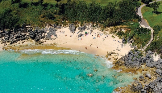 An aerial image of Church Bay Beach