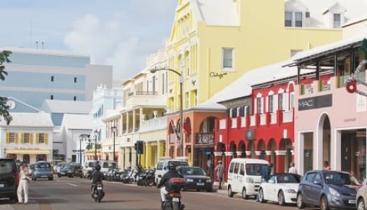 An image of the colourful buildings on Front Street