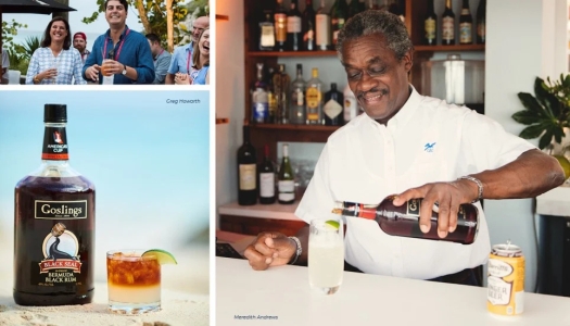 three image collage of a family, rum and a cocktail, and a man pouring a rum cocktail