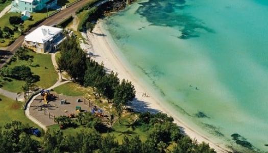 An aerial image of Shelly Bay Beach