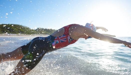 Flora Duffy taking a swim in Bermuda