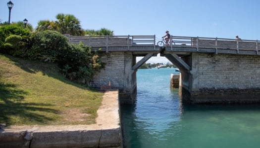 Biking across a bridge