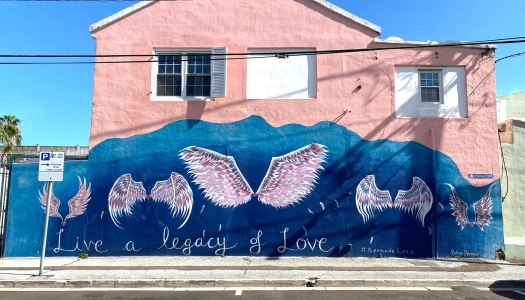 Blue wall mural with angel wings