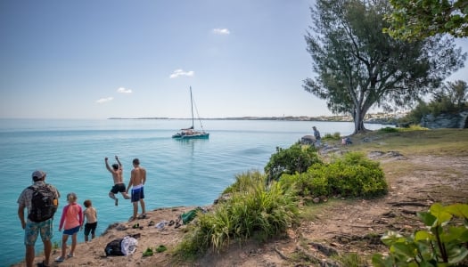 A group cliff jumping in Bermuda