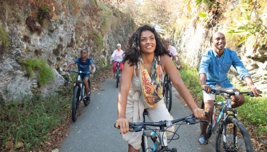 A family biking the Railway Trail in Bermuda