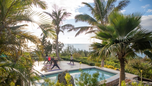 A group doing yoga in Bermuda.