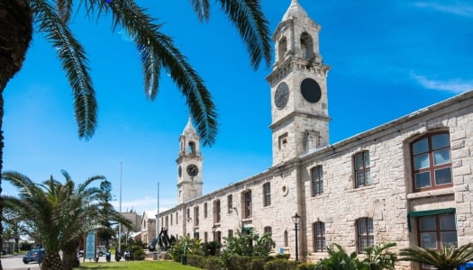 A wide angle of Dockyard's clocktower.