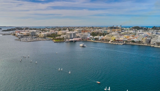 City of Hamilton aerial with sail boats in the foreground.