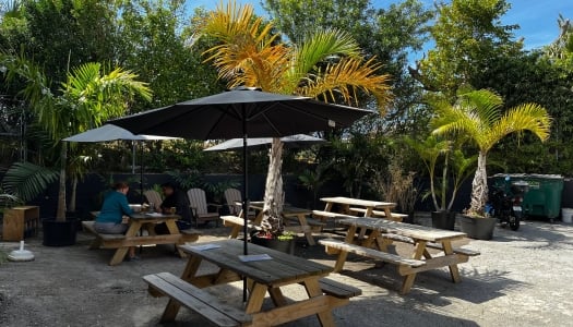 An outside view of a Brewing Company courtyard. 