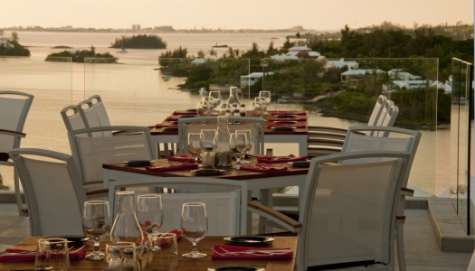 A water view of the Great Sound from Blu restaurant.
