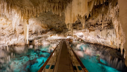 Wide view of Crystal Caves with no people.
