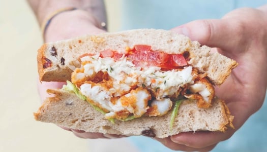 A close up of the classic fish sandwich from Seaside Grill.