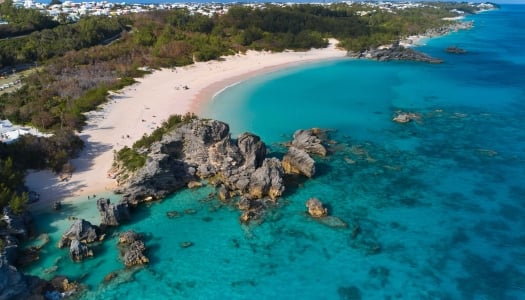 An aerial view of scenic Horseshoe Bay beach.