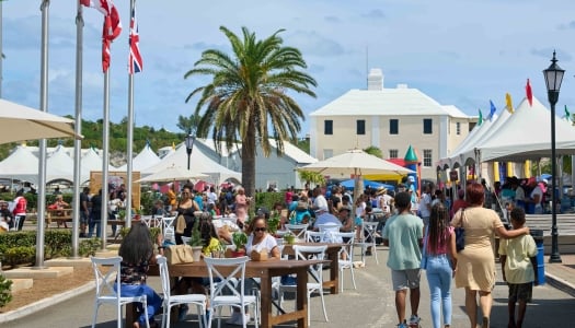 Wide view of a festival happening in the town of St. George.