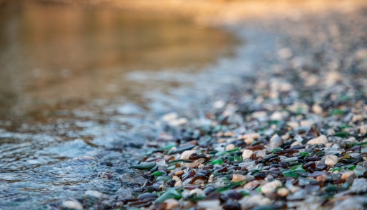 A close up view of Glass Beach in Sandy's Parish.