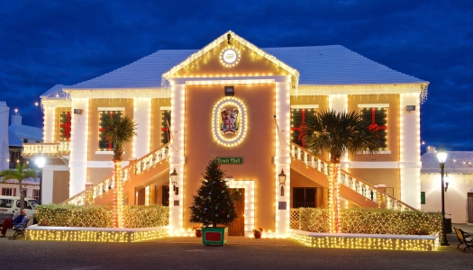 An exterior view of the town of St. George at Christmas
