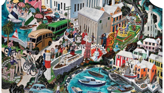 A close up view of the Hall of History mural at the National Museum of Bermuda.