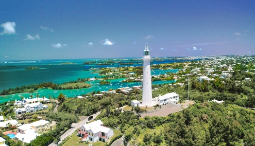 Aerial view of Gibbs Hill Lighthouse and Riddle's Bay
