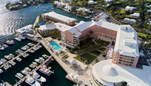 Aerial view of the Hamilton Princess pools.