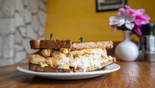 Close up of Mama Angie's Fish Sandwich