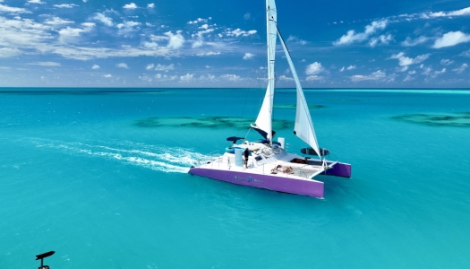 Restless Native Catamaran sailing on blue waters.
