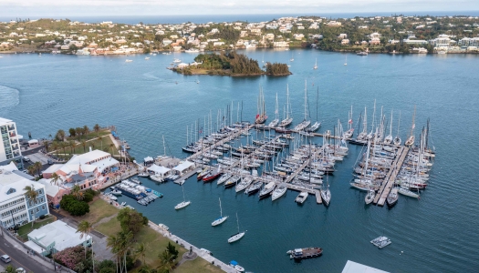 Aerial view of sail boats in a harbour