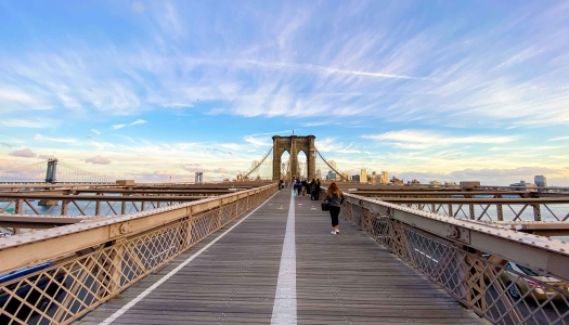Eye level view of the Brooklyn Bridge