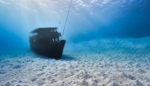Underwater view of the seaventure sunken ship.