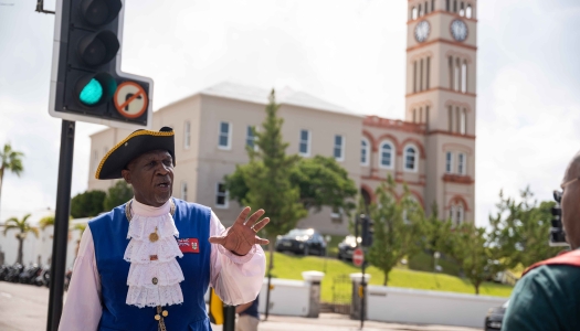 Close up of the town crier.