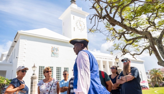 A group of people are standing with the Town Crier