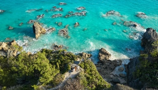 Aerial of Bermuda cliff side.