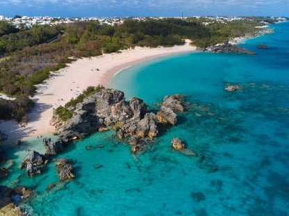 An aerial view of scenic Horseshoe Bay beach.