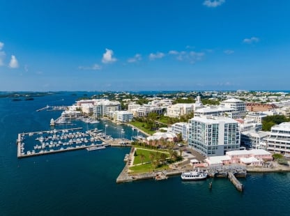 An aerial view of Hamilton Harbour.