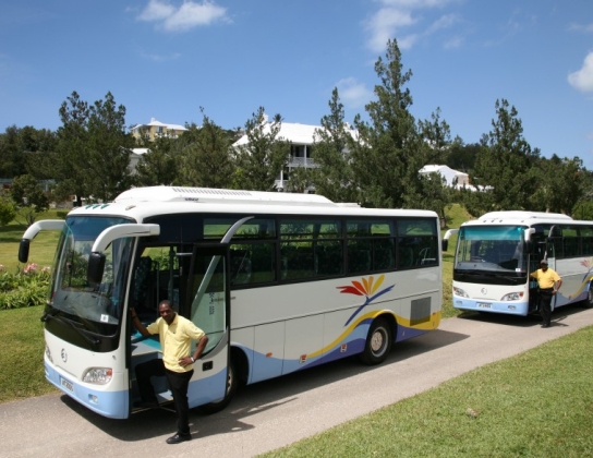 Buses with drivers outside
