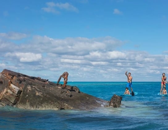 family paddleboarding