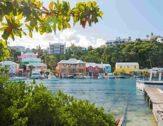 A wide angle shot of colourful Flatts Village.