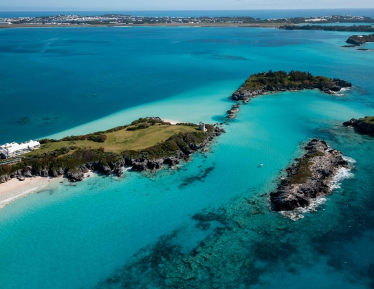 An aerial view of beautiful castle harbour.