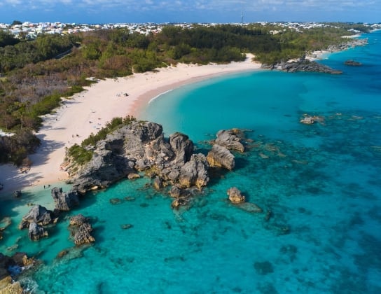 An aerial view of scenic Horseshoe Bay beach.