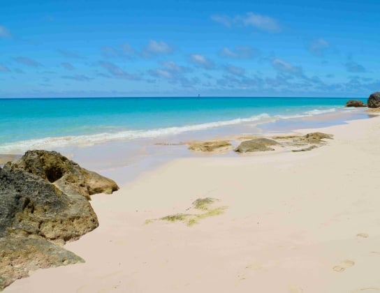 A secluded west whale bay beach with turquoise waters and pink sand.