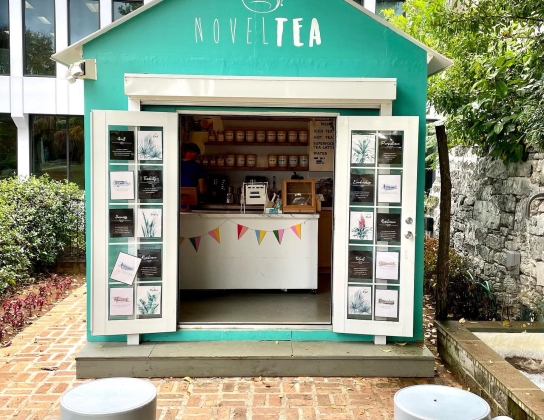 A small tea shop in a park. 