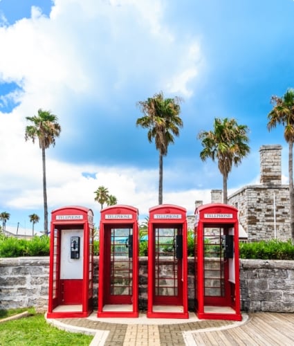 Four red phone boxes