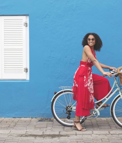 A woman biking in Bermuda