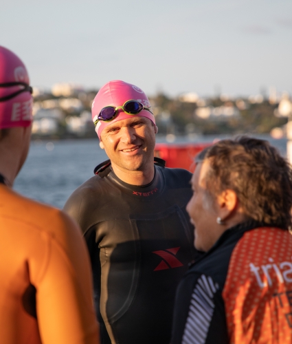 Group of triathletes gathering together