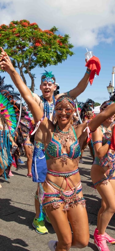 People dancing in pose at Bermuda Carnival.